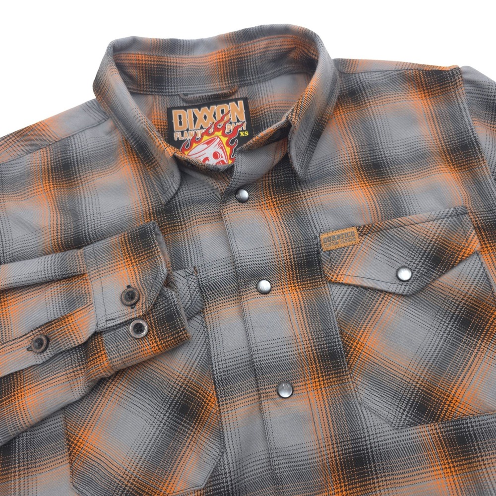 Dixxon Flannel Co Mens XS Big Bore Quantico Orange Gray Plaid Pearl Snap Shirt